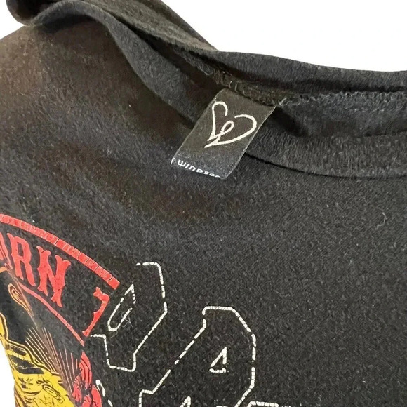 Windsor Crop Top Rock And Roll Distressed Holes Motorcycle Graphic Edgy Black - Picture 8 of 8